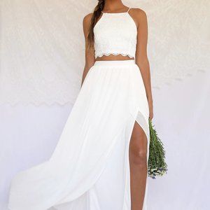 Lulu's 2-Piece White Lace Maxi Dress